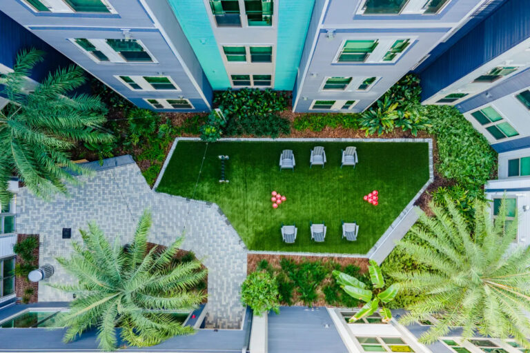 Greenery area in the middle of complex. IPDC Construction Services Projects.